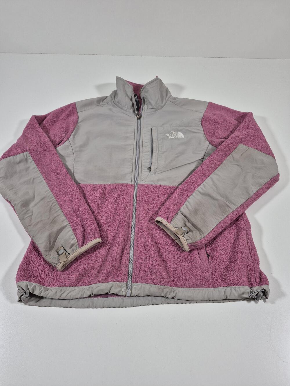 The North Face Denali Fleece Jacket Womens M Pink Gray Polartec Full Zip FLAW
